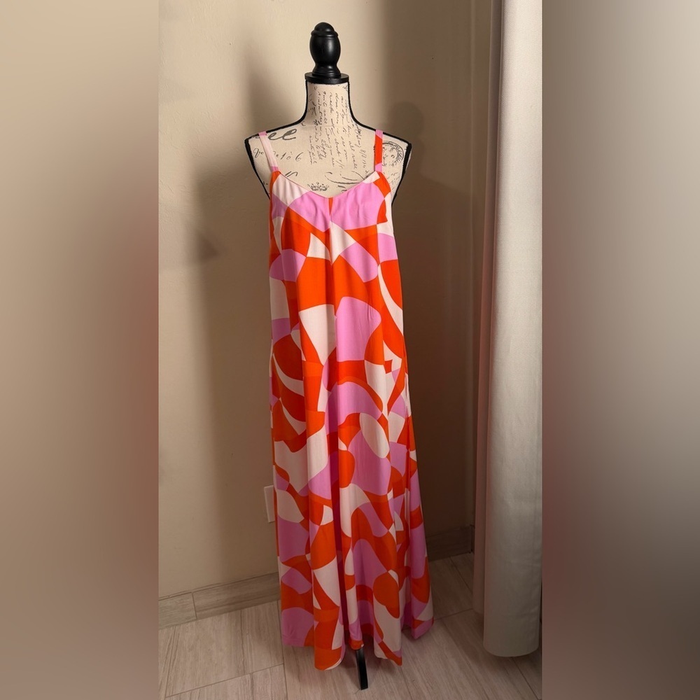 Anthropology Label of love/ vibrant Abstract Maxi Dress in Pink and Orange
